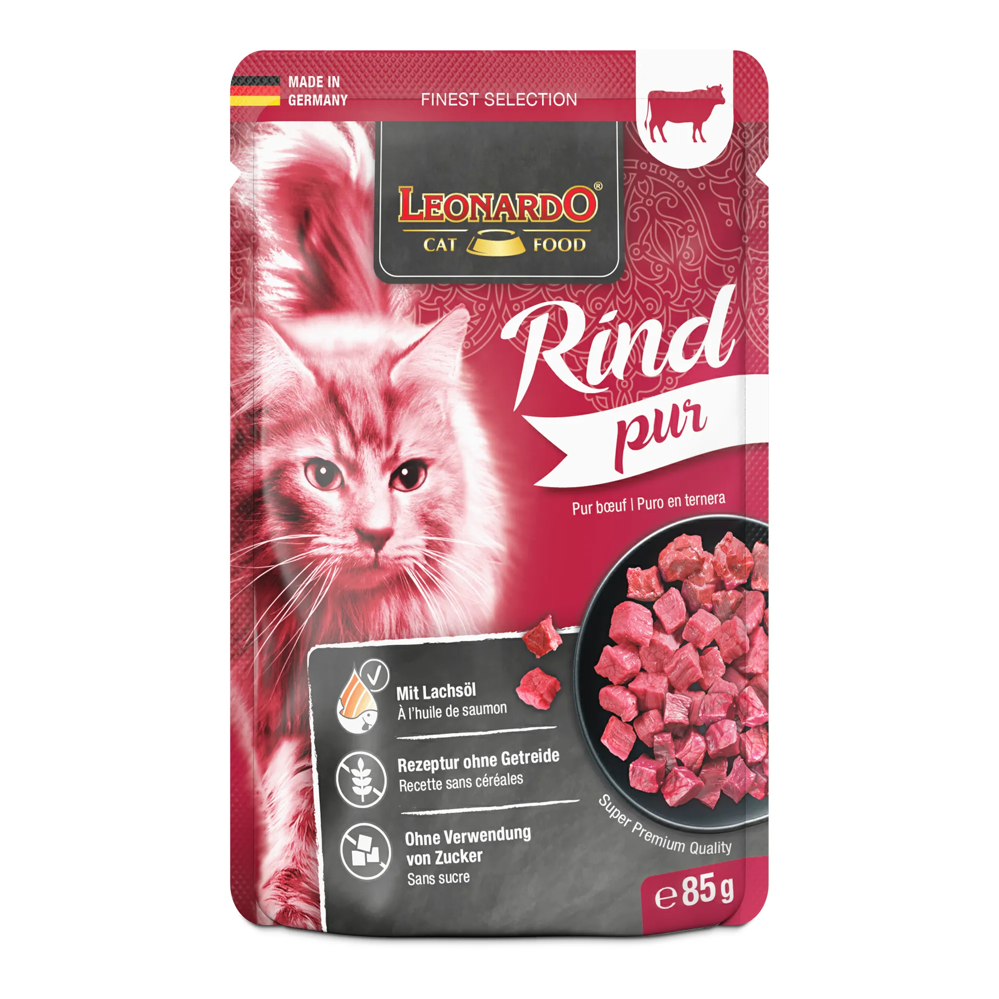 Leonardo Rind pur 85 g – Nassfutter für Katzen
