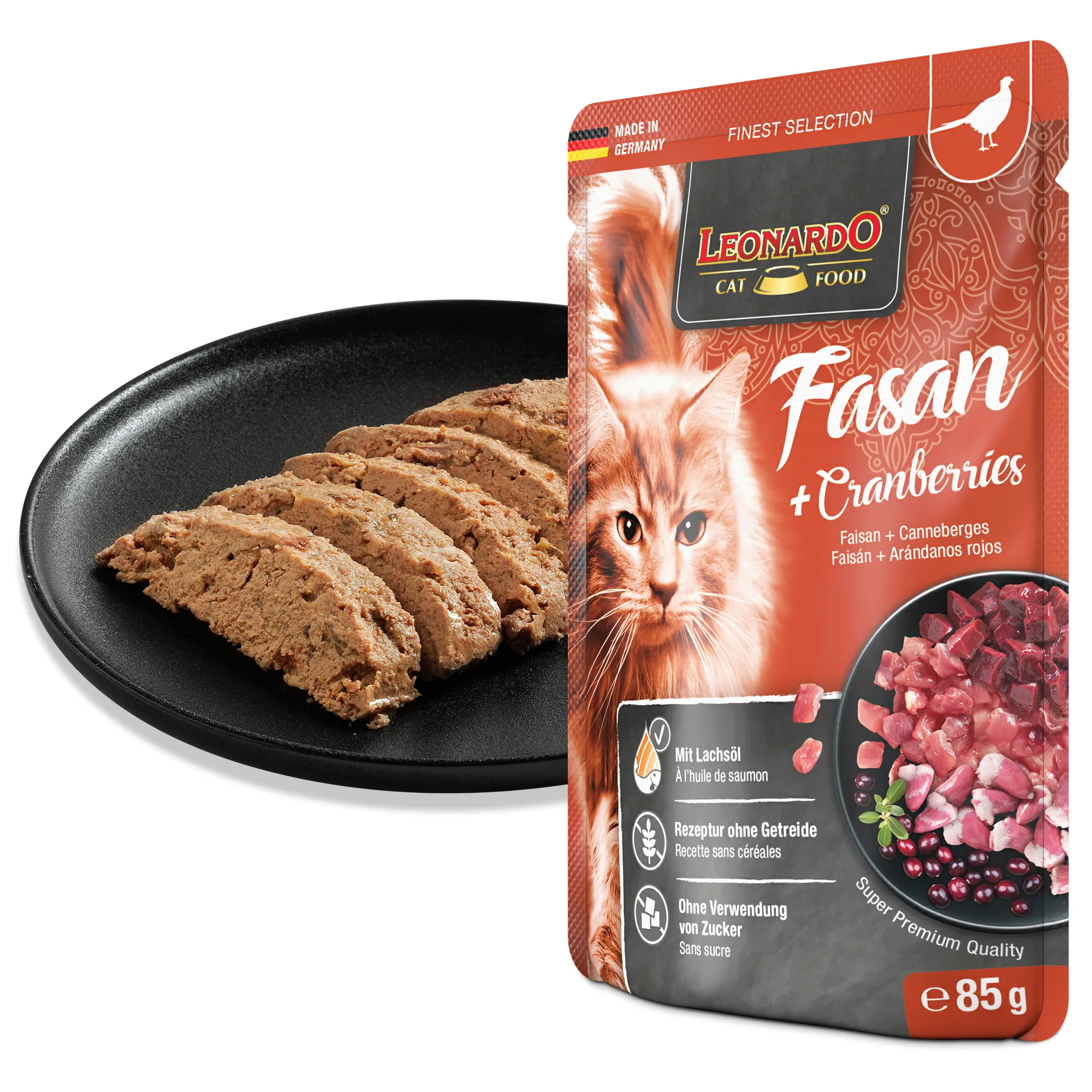 Leonardo Fasan und Cranberries 85 g – Nassfutter für Katzen