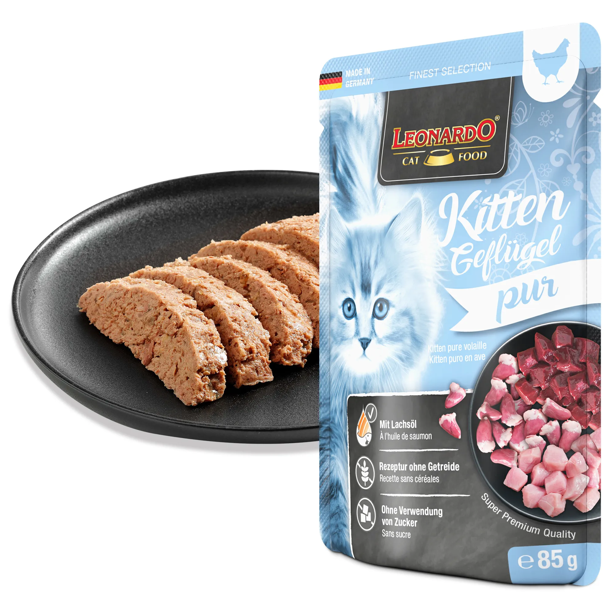 Leonardo Kitten Geflügel pur 85 g – Nassfutter für Kätzchen