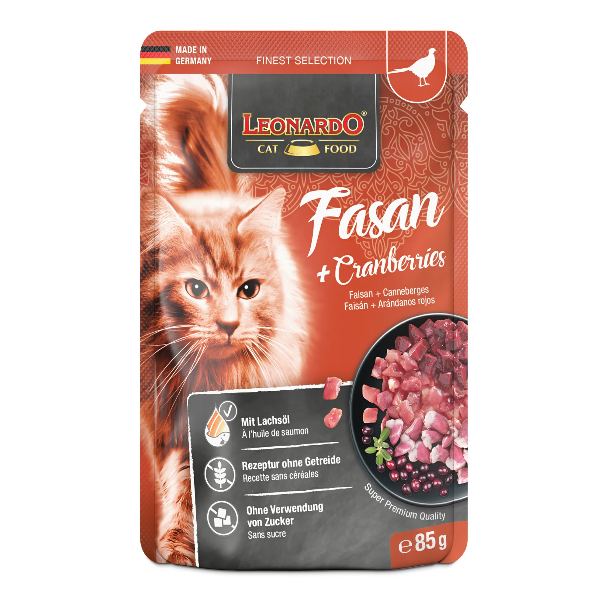 Leonardo Fasan und Cranberries 85 g – Nassfutter für Katzen