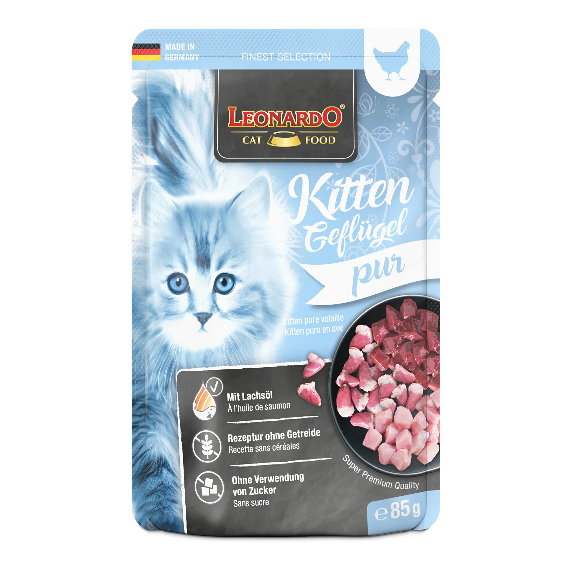 Leonardo Kitten Geflügel pur 85 g – Nassfutter für Kätzchen