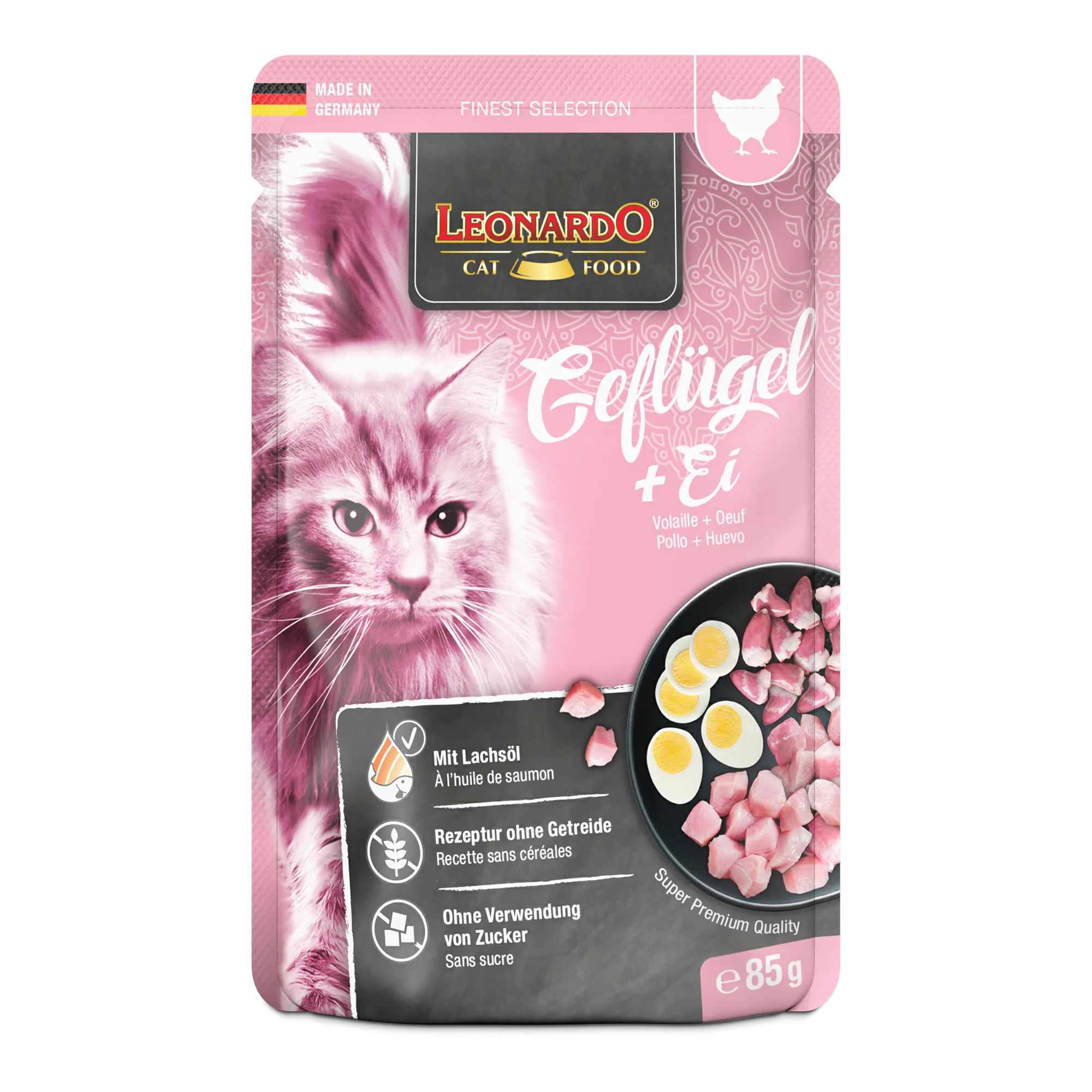 Leonardo Geflügel und Ei 85 g – Nassfutter für Katzen